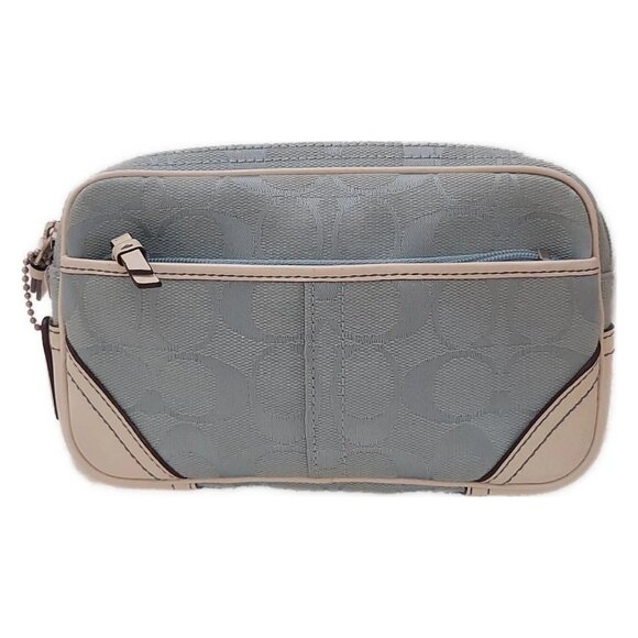Auth COACH Signature - Light Blue Cream Jacquard Leather Bum Bag - Picture 2 of 10